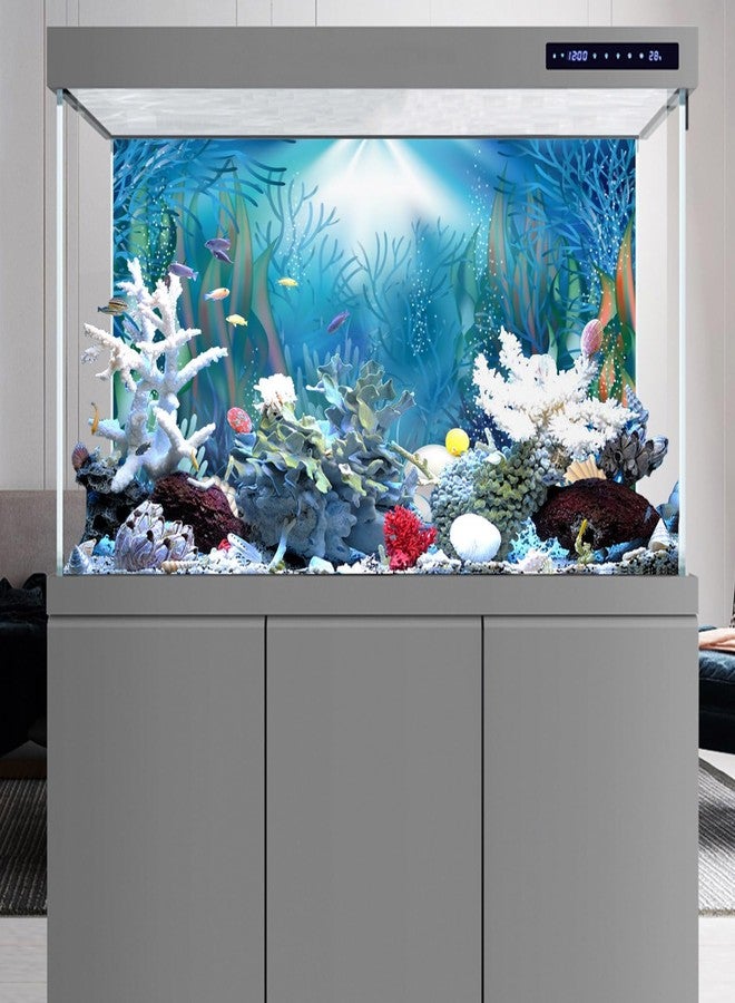 AWERT خلفية حوض أسماك من الفينيل من AWERT، مقاس 48 × 20 بوصة، بتصميم عالم تحت الماء، نباتات مائية، مرجان، لآلئ، خلفية لحوض أسماك، خلفية لحوض أسماك استوائي - Image 5